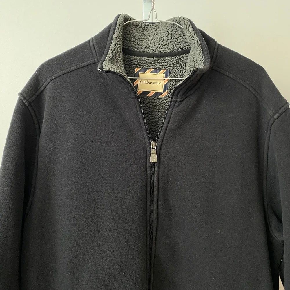GH Bass & Co sz L Mens Black Full Zip Fleece Lined Jacket Sherpa Collar Outddoor